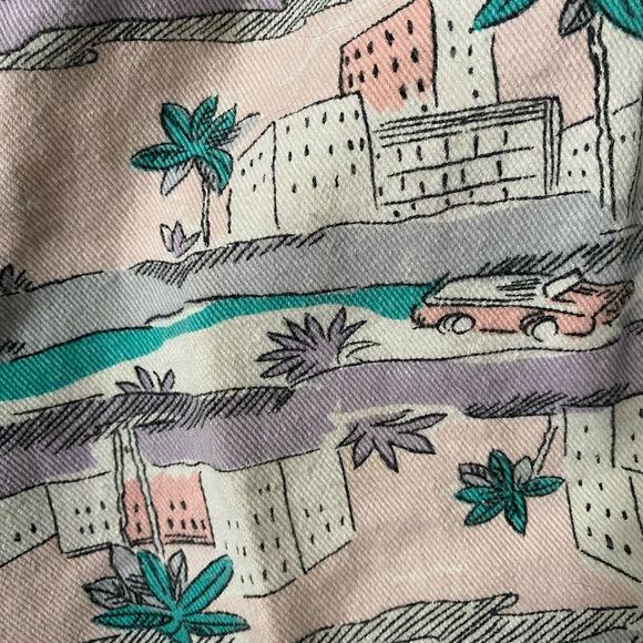 100 % cotton jeans w/ palm trees, convertibles & tall buildings in pastel shades - Picture 3 of 8